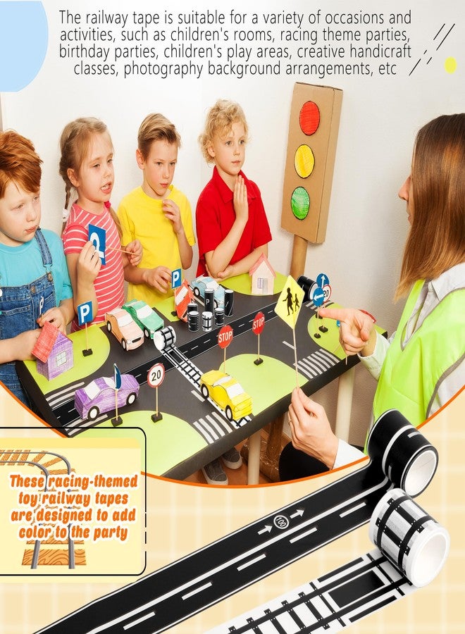 Haconba 10 Rolls Kids Road Tape Set Highway Road Tape Traffic Track Railway Tape Black Parking Spot Tape for Kids Birthday Racing Themed Party Decor, 10 Styles - Image 3